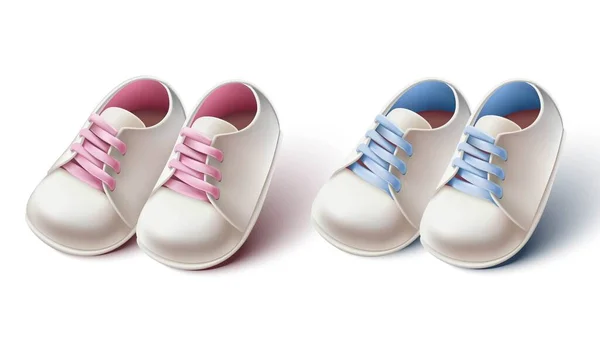 三维现实收集女婴和男婴婴儿鞋 婴儿淋浴邀请函 生日卡片或洗礼仪式的设计元素 — 图库矢量图片