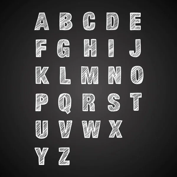 Vector Hand Drawn White Charcoal Text Alphabet Letters Black Board — Stock Vector