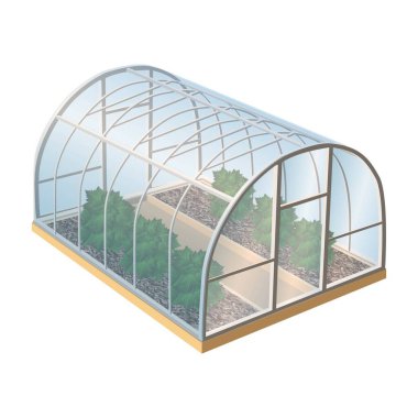 Bitki ve camlı Isometric 3d gerçekçi vektör serası. Beyaz arkaplanda izole resimleme simgesi.