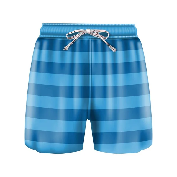 Realistic Vector Man Boxer Swimsuit Stripes Blue Isolated White Background — Stock Vector