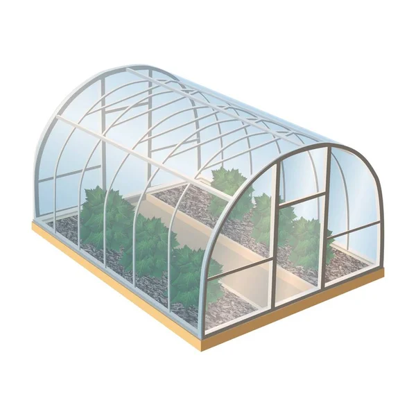 等距3D现实矢量温室与植物和玻璃 白色背景上孤立的插图图标 — 图库矢量图片