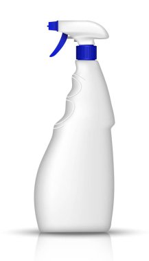 3D gerçekçi vektör beyaz pencere spreyi. Mutfak aletleri ve çamaşır ürünleri. Beyaz üzerine izole illüstrasyon.