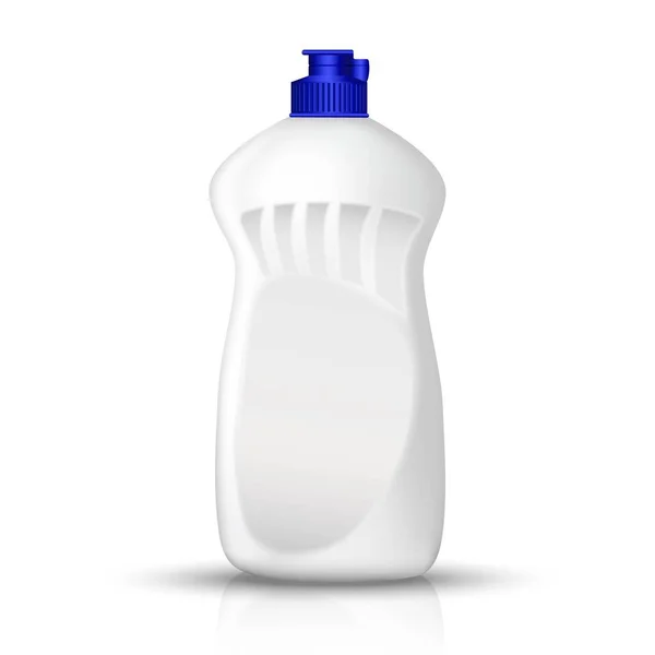 3Dリアルなベクトル皿洗浄液の白いボトル 台所用品や洗浄製品 白地分離図 — ストックベクタ