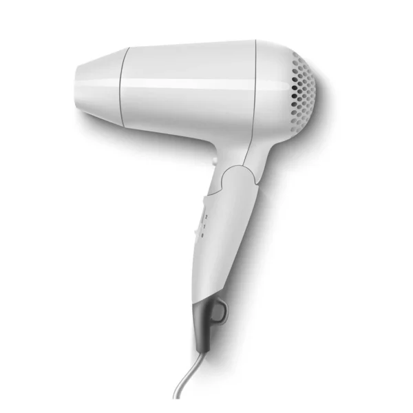 Realistic Vector White Hair Dryer Isolated Icon White Background — Stock Vector
