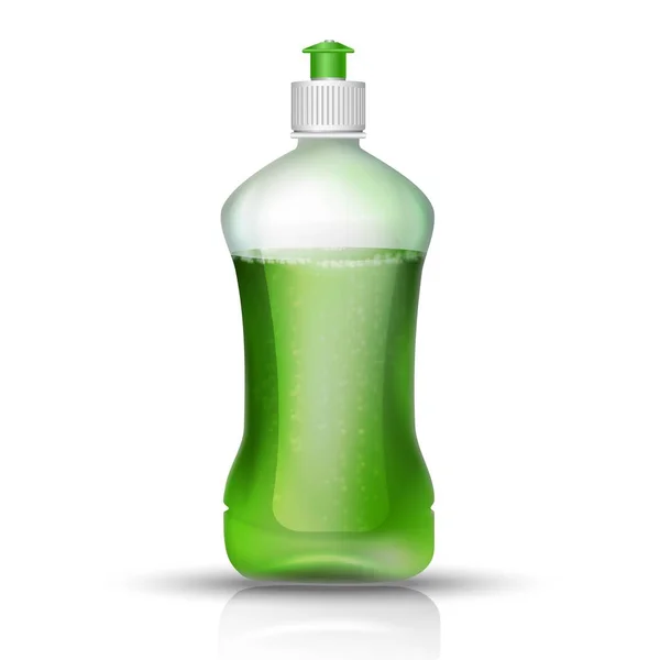 Realista Vector Lavavajillas Botella Líquida Con Tapa Verde Icono Aislado — Vector de stock