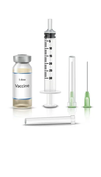 Bir Doz Aşı Enjeksiyonu Şırınga Iğne Için Gerçekçi Vektör Örneği — Stok Vektör