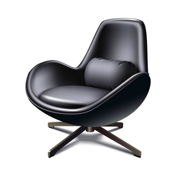 Vector 3d realistic black leather office chair. Isolated illustration on white background.