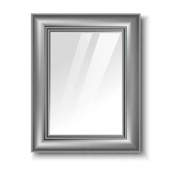 Realistic Vector Silver Frame Icon Isolated White Background Vertical Orientation — Stock Vector