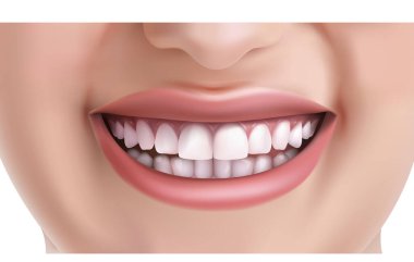 Beyaz dişli gülümseyen bir kadının 3D gerçekçi vektör yüzü.