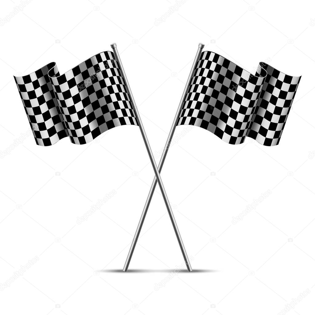 3d realistic vector checkered racing flags. Isolated on white background.