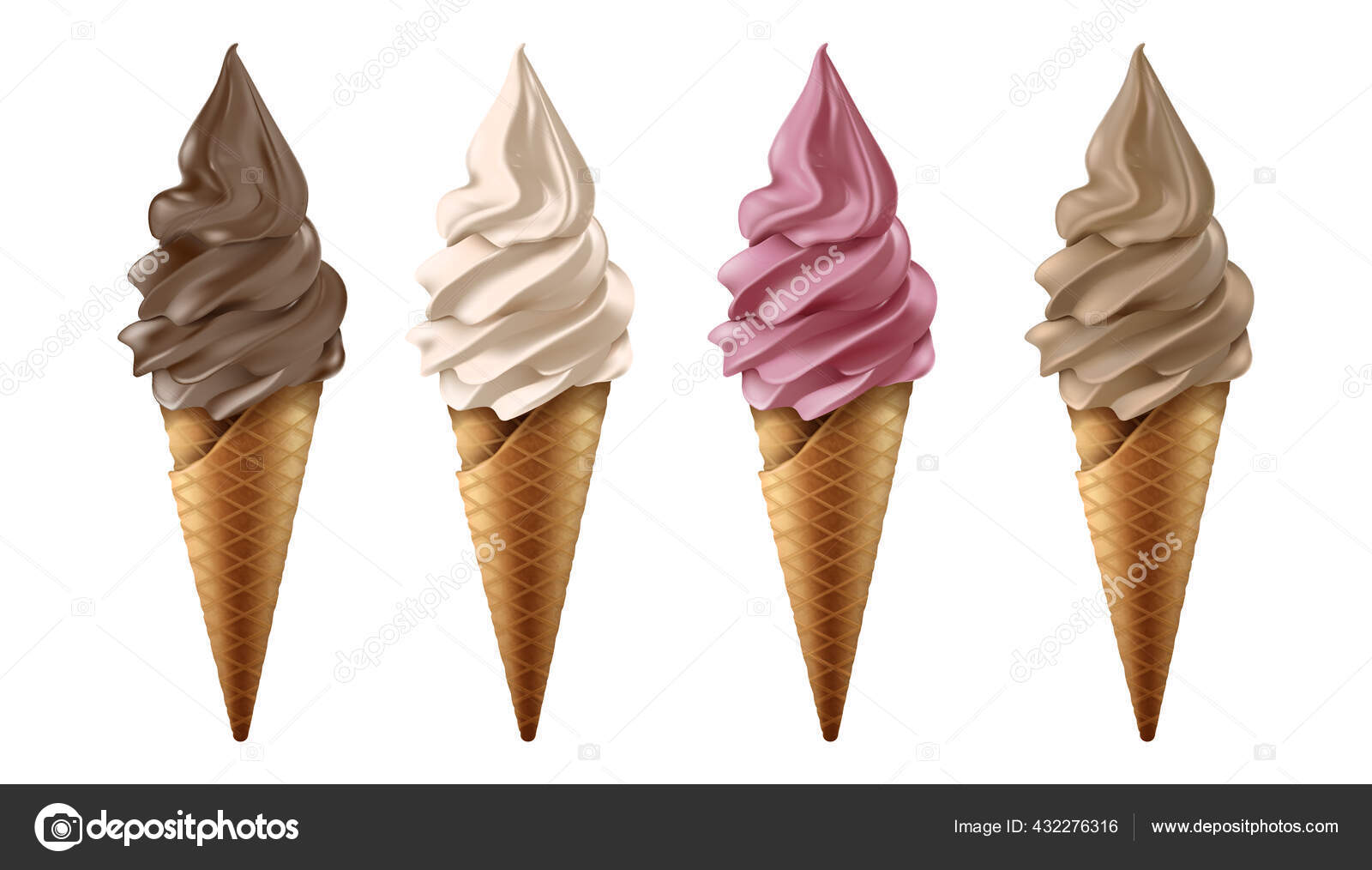 Image vectorielle Collection Vectorielle Réaliste Yaourt Glacé Crème Glacée  Chocolat Vanille Fraise par ©Nikush21 - 432276316, image size:1600x1014