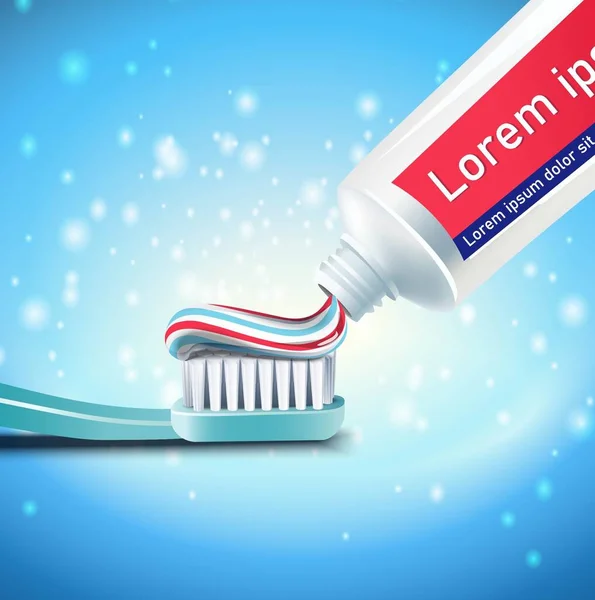 Διανυσματική Απεικόνιση Οδοντόκρεμα Που Εφαρμόζεται Στην Οδοντόβουρτσα Καθαρισμός Δοντιών Και — Διανυσματικό Αρχείο