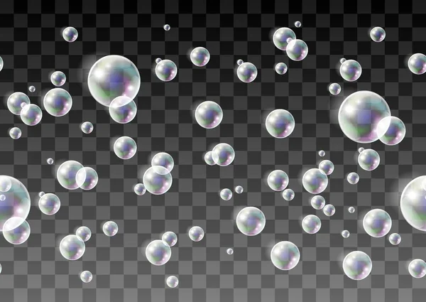 3D gerçekçi vektör sabunlu eğlenceli gökkuşağı baloncukları, izole edilmiş.