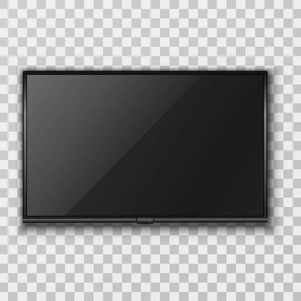 TV écran noir vectoriel réaliste suspendue au mur, fond transparent. — Image vectorielle