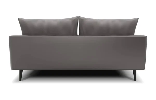 Realistisches Vektorgraues Sofa Von Der Rückseite Auf Weißem Hintergrund — Stockvektor