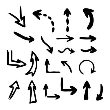Vektör el çizimi ok koleksiyonu. Beyaz arkaplanda izole.