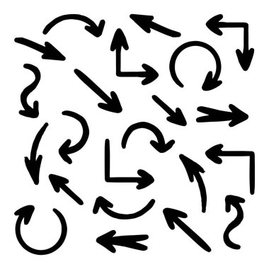 Vektör el çizimi ok koleksiyonu. Beyaz arkaplanda izole.