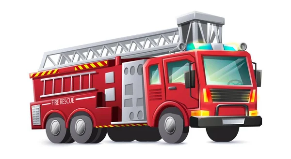 Incendie Vectoriel Style Dessin Animé Sauve Camion Rouge Isolé Sur — Image vectorielle