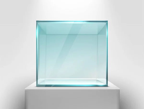 Escaparate Cuadrado Cristal Vector Realista Soporte Blanco Para Presentación — Archivo Imágenes Vectoriales