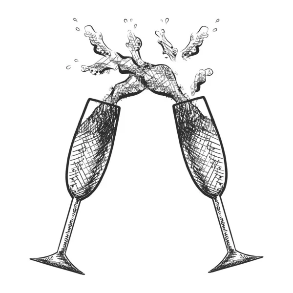 Vektorglas Champagne Med Stänk — Stock vektor