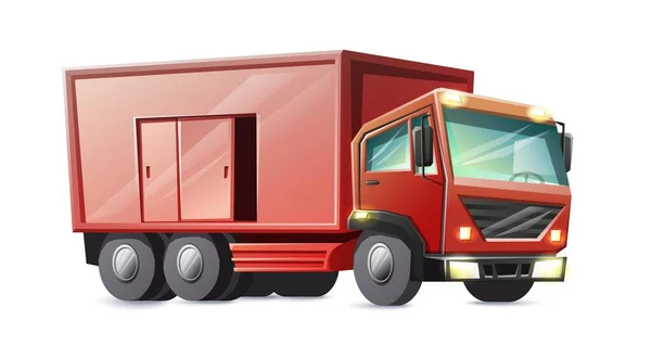 Vector Estilo Dibujos Animados Camión Carga Roja Aislado Sobre Fondo — Vector de stock