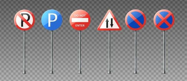 方向を示す警告と情報道路標識のベクトル現実的なコレクション — ストックベクタ