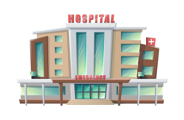 Vector Desenho Animado Estilo Hospital Edifício Isolado Fundo Branco —  Vetores de Stock