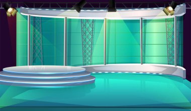 cartoon style TV show studio interior with stage and spot lights. clipart