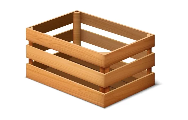 Caja de madera de almacenamiento de carga vector realista. Aislado sobre fondo blanco. — Vector de stock