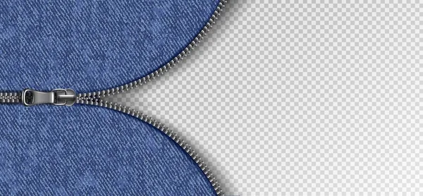 Fondo vector realista con cremallera deslizante con textura jeans. — Vector de stock
