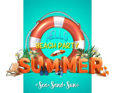 summer sale banner template. Horizontal orientation with 3d letters and life circle.