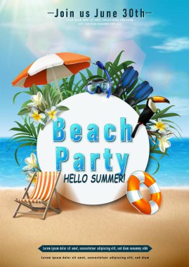 Vector summer beach party banner template. Vertical orientation.