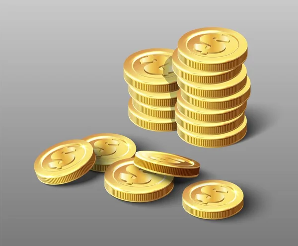 Realistic Vector Icon Golden Pile Coins — Stock Vector