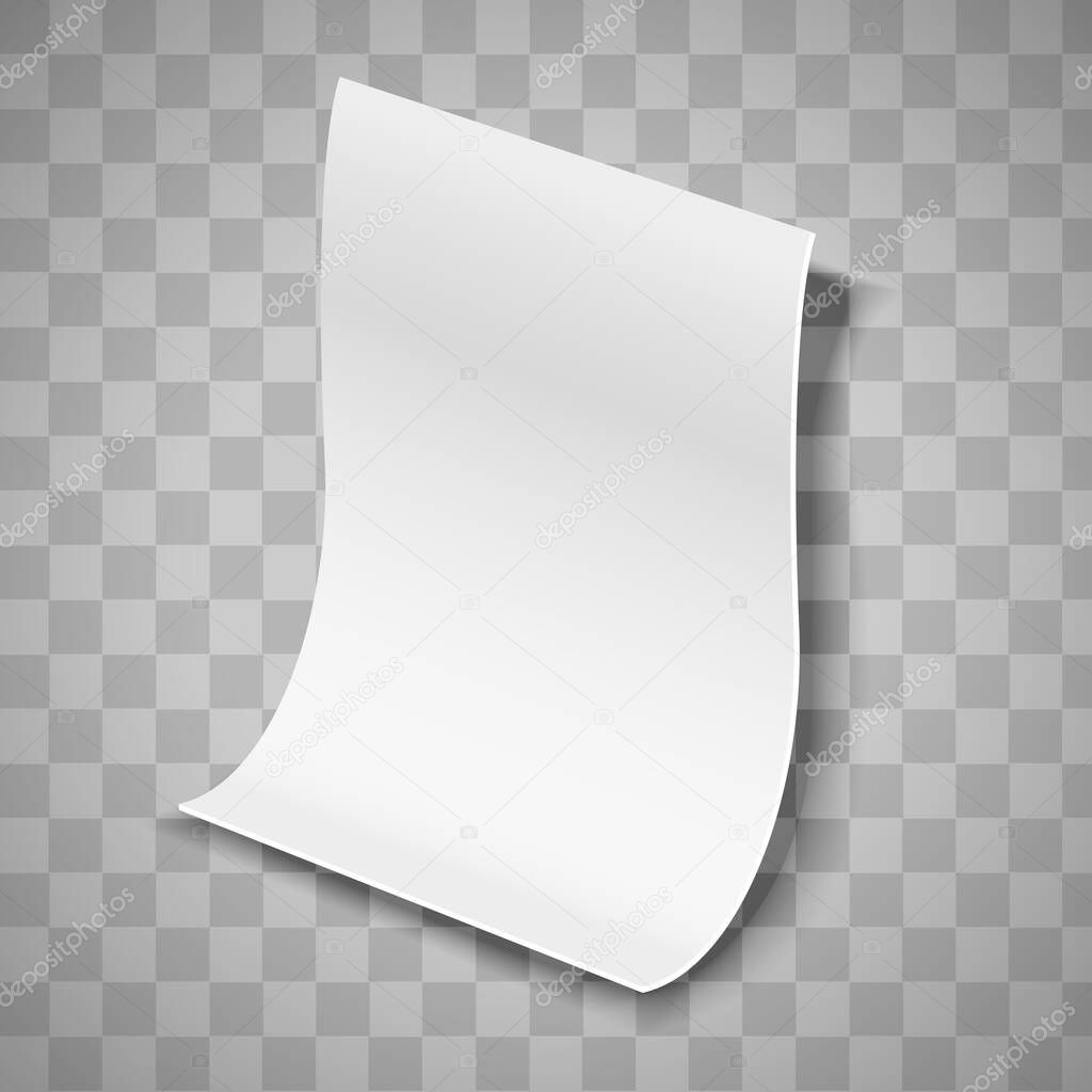 3d realistic vector paper sheet isolated on transparent background.