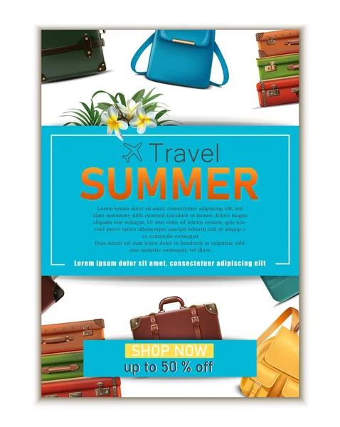 Διαφημιστικό Πανό Ρεαλιστικές Αποσκευές Καλοκαίρι Ταξιδιωτικό Φυλλάδιο Έννοια — Διανυσματικό Αρχείο