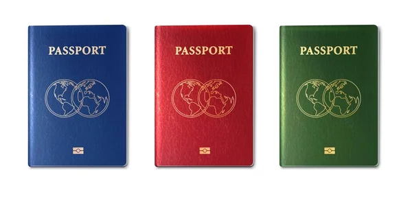 Coleção Vetorial Realista Passaportes Verde Vermelho Azul — Vetor de Stock