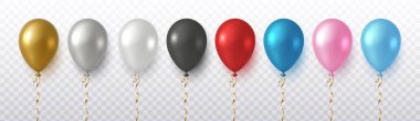 Gerçekçi vektör ikonu illüstrasyonu. Farklı renk balon koleksiyonları, altın, beyaz,