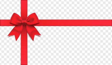 Gerçekçi vektör ikonu illüstrasyonu. Fiyonklu kırmızı ipeksi kurdele. Ayrı bir hediye. Bayramlar için kırmızı ipek yay tasarımı unsuru. Hediye kutuları..