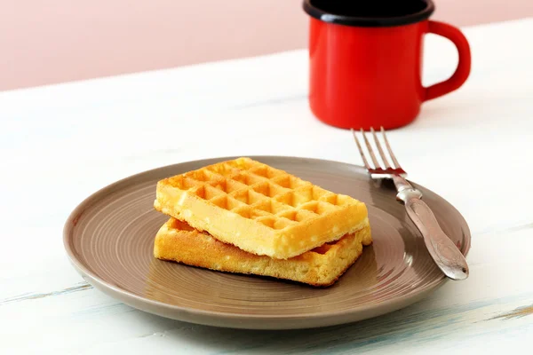 Waffles on kitchen table background — Stock Photo, Image