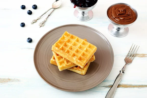Waffles on kitchen table background — Stock Photo, Image