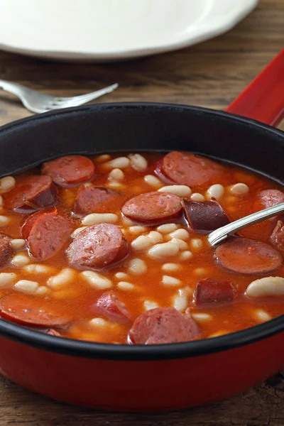 Sausages and beans in tomato sauce — Stock Photo, Image