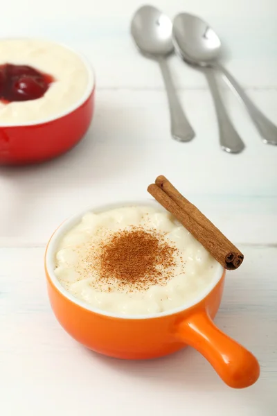 Dessert rice with milk and cherry — Stock Photo, Image