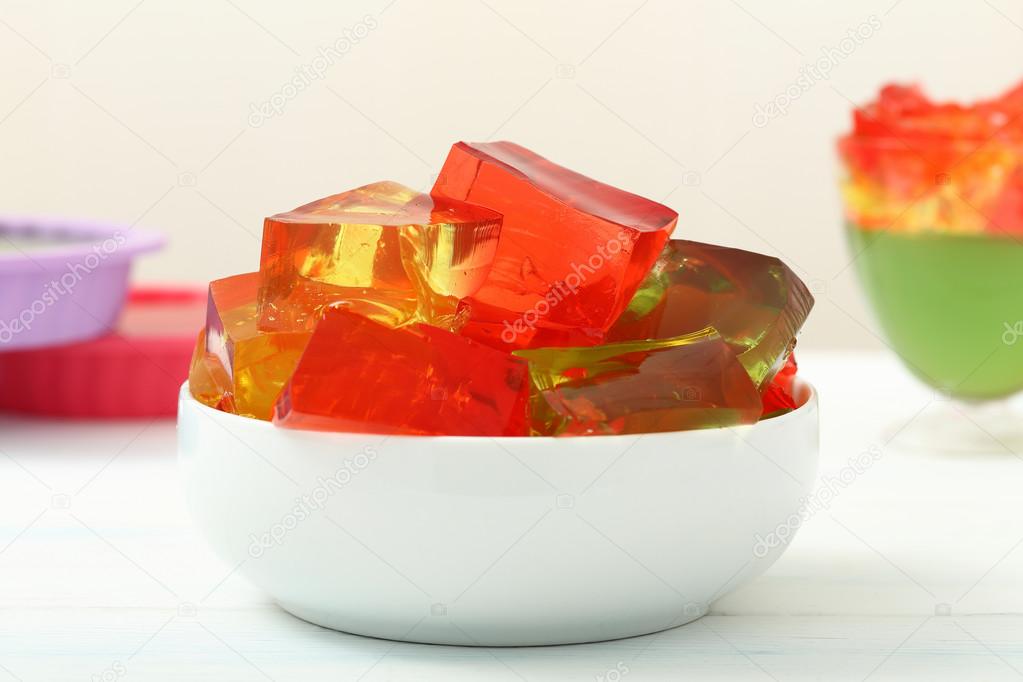 Colorful cubes of fruit jelly