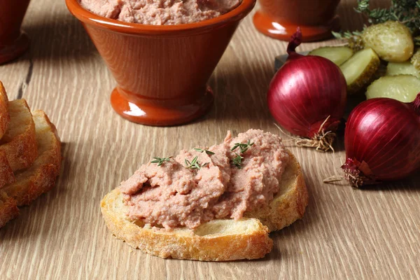 Pate' on bowl with bread — Stock Photo, Image