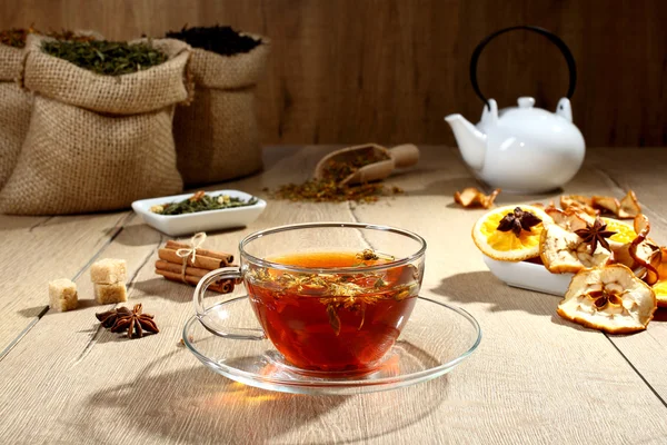 Tea cup  on wooden table Stock Photo