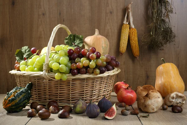 Fruits backet rustic background — Stock Photo, Image