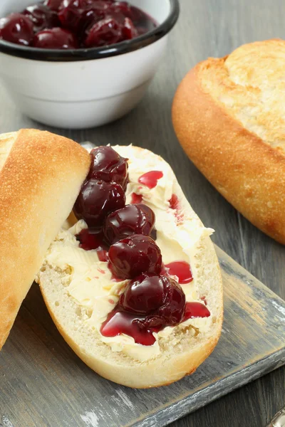 Sandwich with cherry jam — Stock Photo, Image