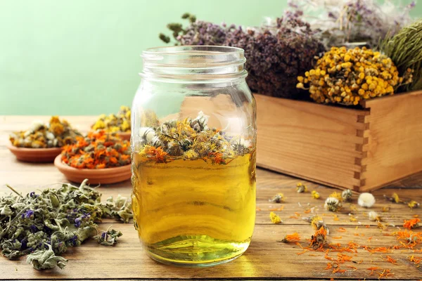 Tisana with medical herbs and flowers — Stock Photo, Image