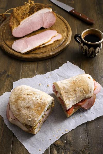 Pastrami-Sandwich von oben — Stockfoto