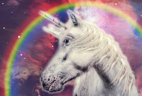 Unicornio con arco iris en la galaxia —  Fotos de Stock